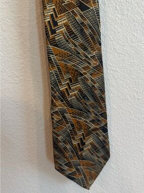 Black, Mustard & Cream Abstract Geometric Silk Tie